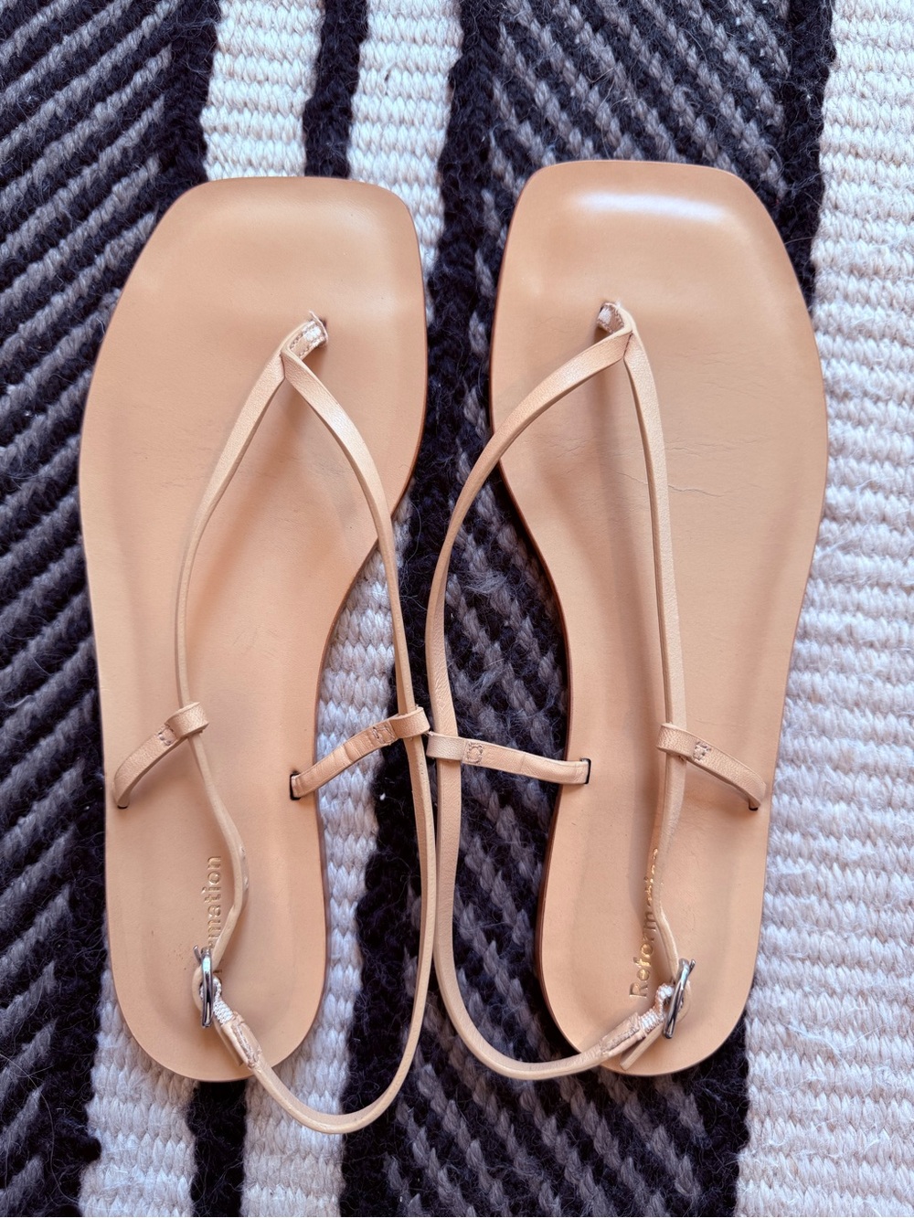 Reformation Tan Leather Strappy Square-Toe Sandals
